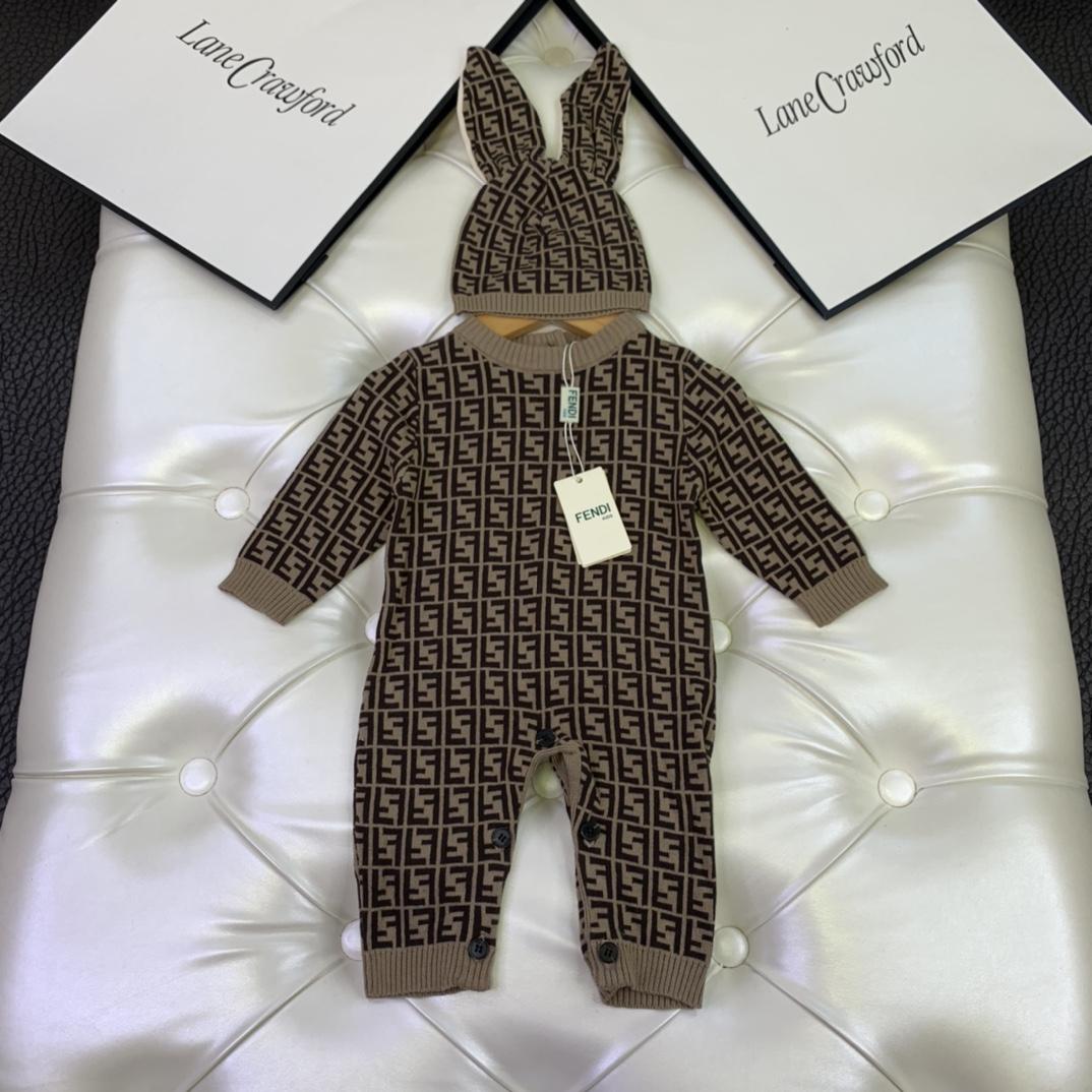 Fendi Tobacco Cotton And Cashmere Onesie - everydesigner