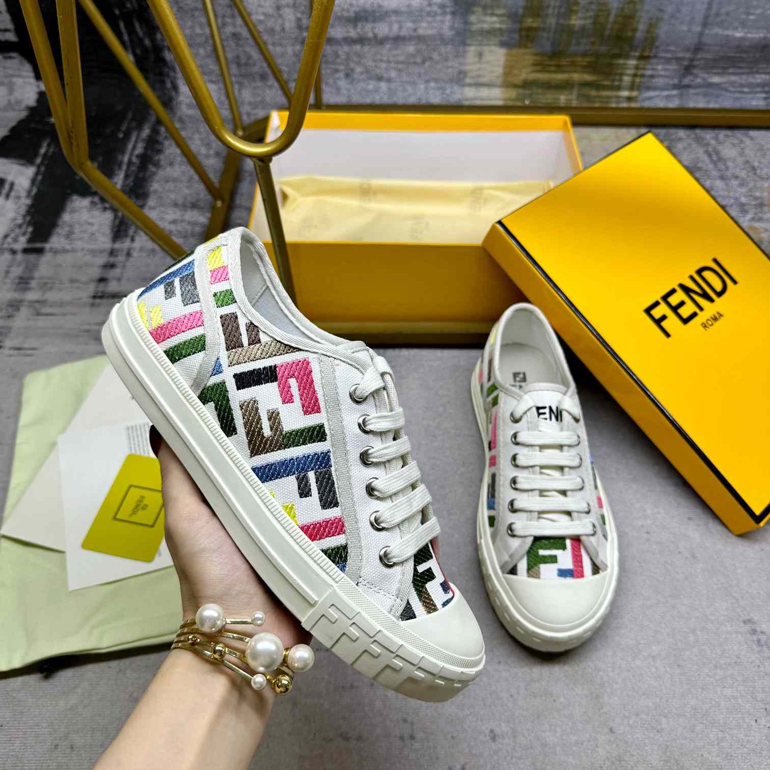 Fendi Domino Canvas Sneakers - everydesigner