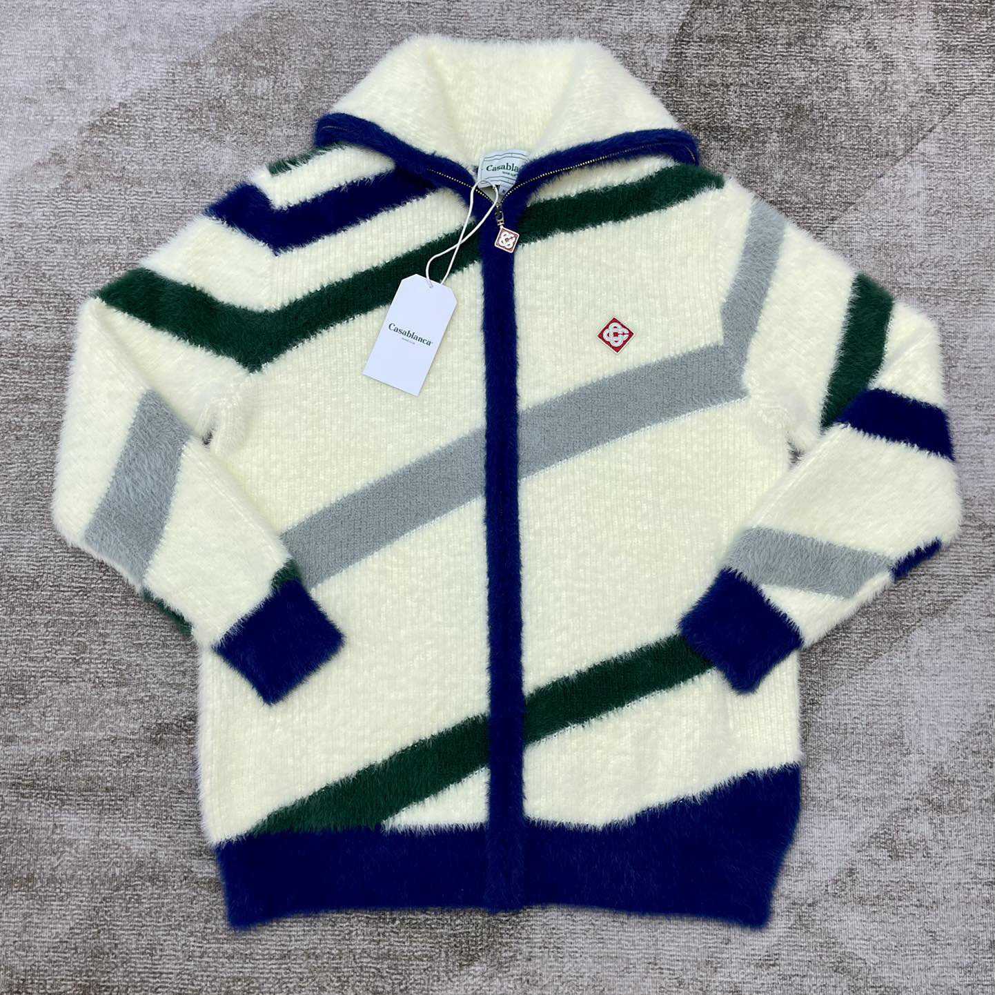 Casablanca  Furry Striped Zip Up Jumper - everydesigner