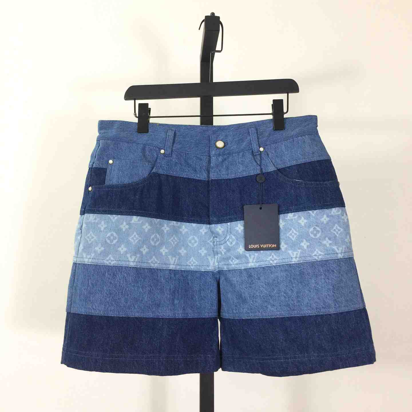 Louis Vuitton Striped Patchwork Denim Shorts  1AFQG8 - everydesigner