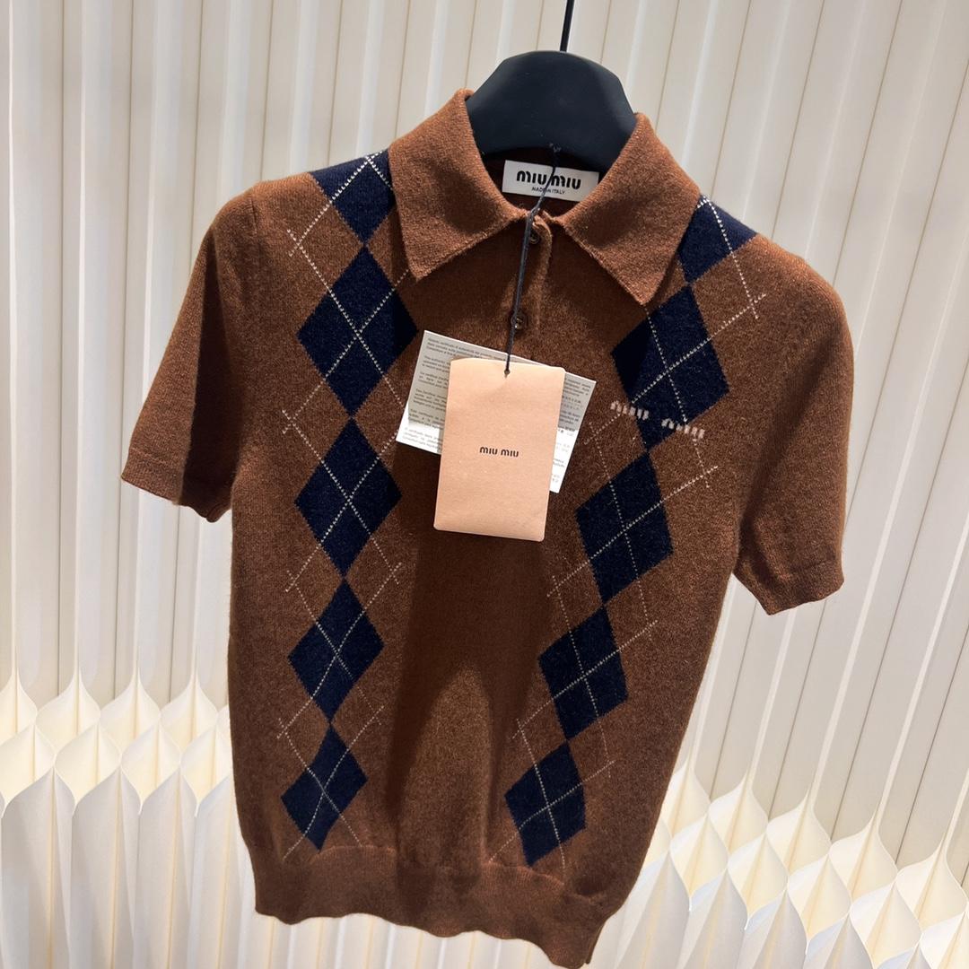 Miu Miu Tobacco Cashmere Knit Polo Shirt - everydesigner