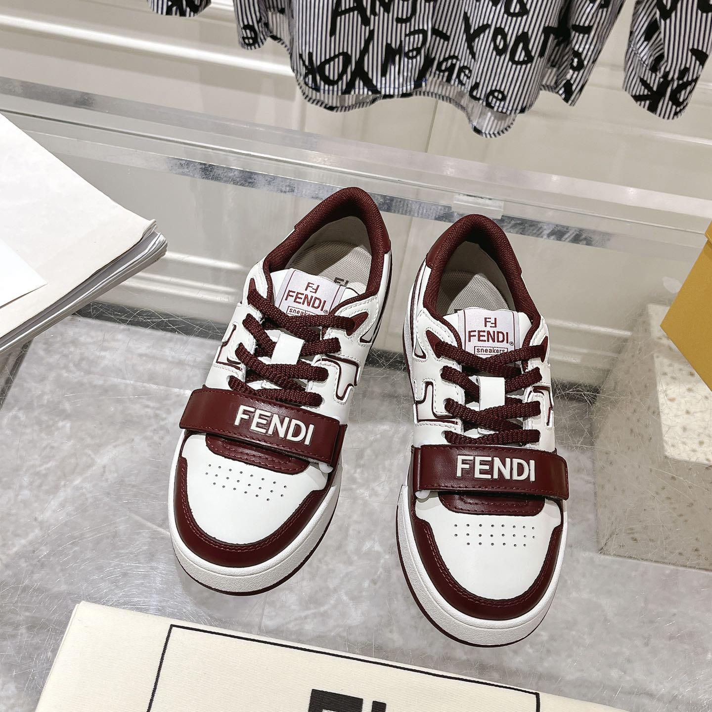 Fendi Match Burgundy Leather Low-tops - everydesigner