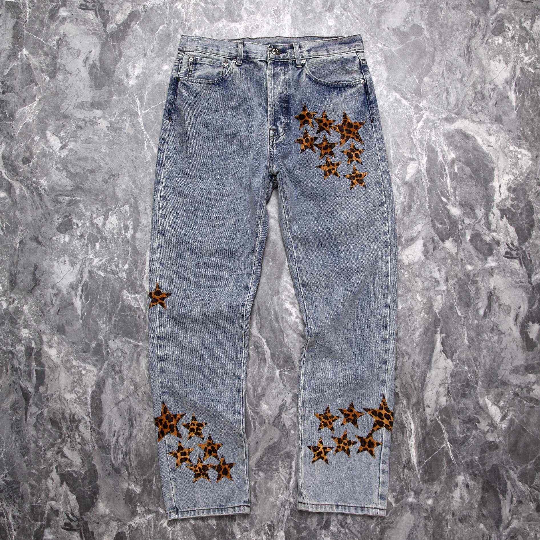 Chrome Heart Leopard Star Patch Denim Jeans - everydesigner