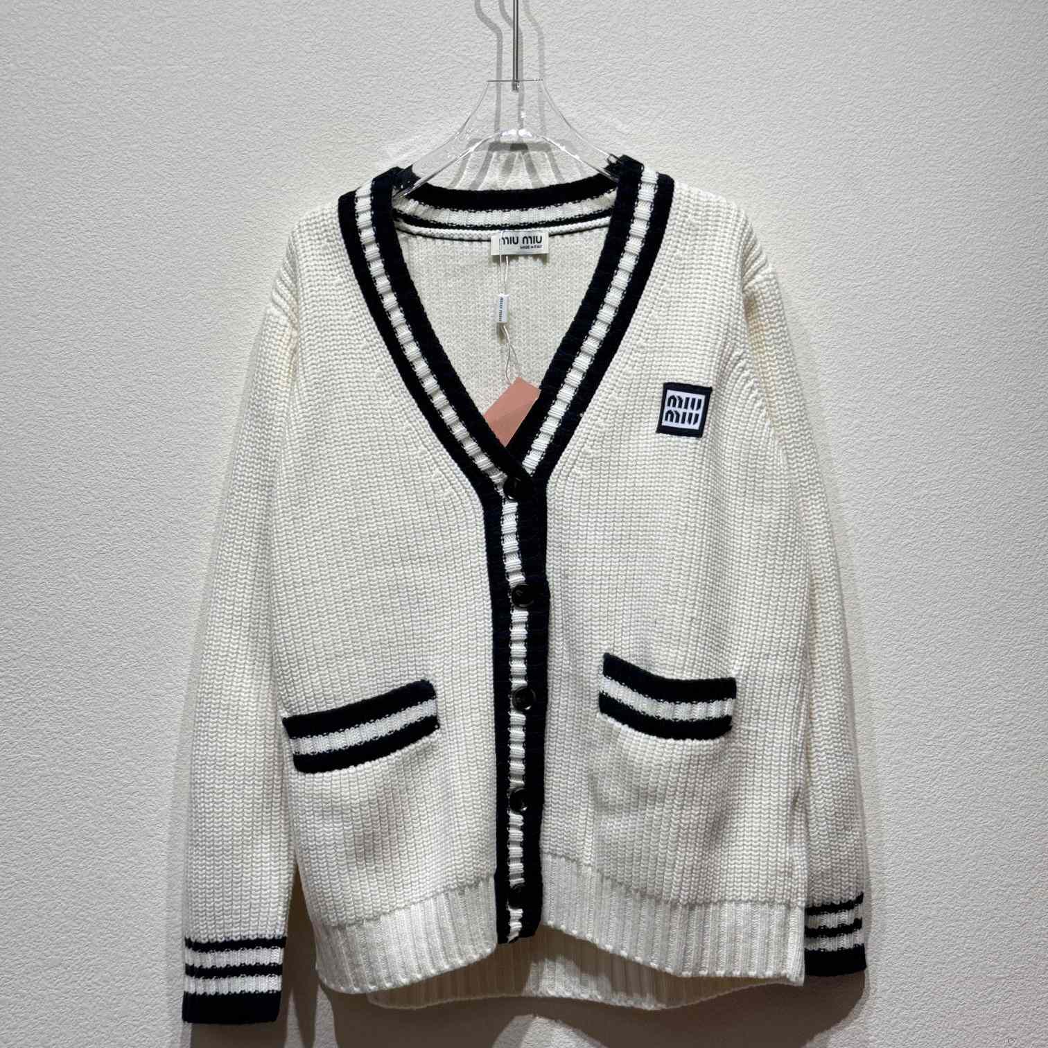 Miu Miu stripe-detail V-neck Cardigan - everydesigner