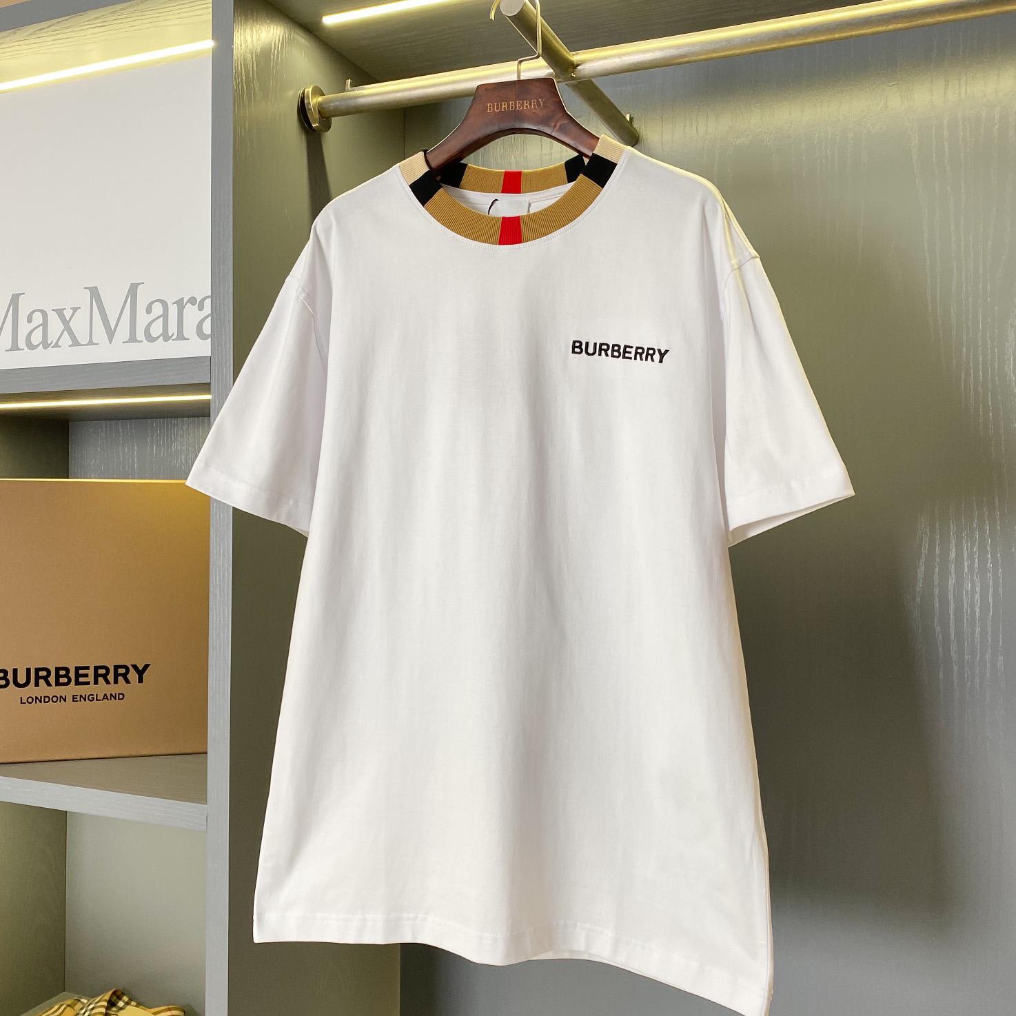 Burberry Icon Stripe Trim Cotton T-shirt - everydesigner