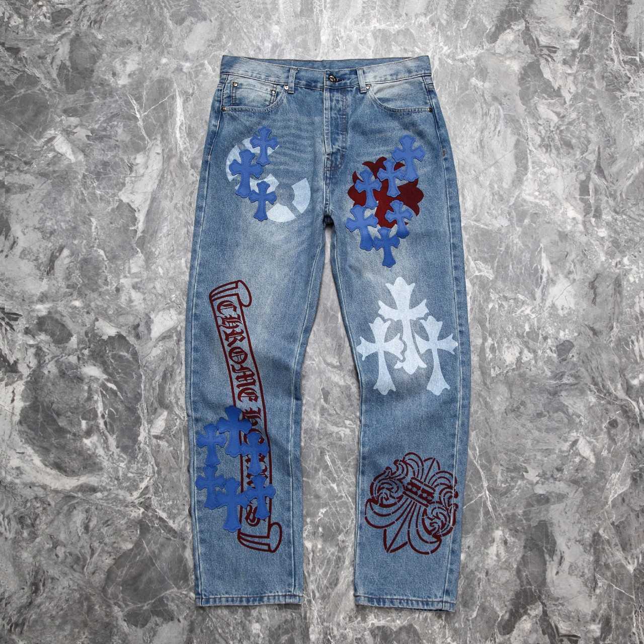 Chrome Heart Cross Patch Denim Jeans - everydesigner