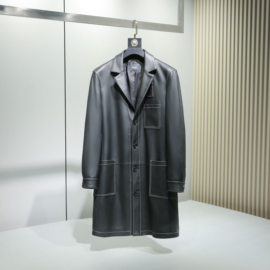 Fendi Black Leather Overcoat - everydesigner