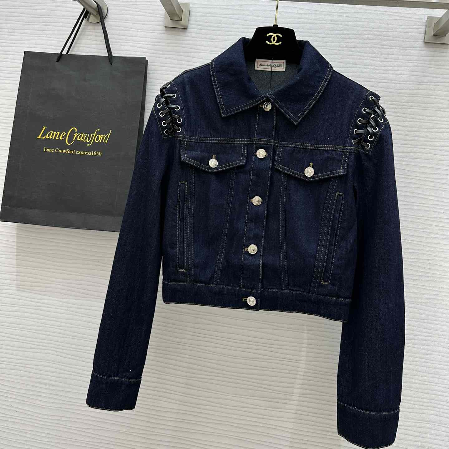 Alexander Mcqueen Lace-up Cropped Denim Jacket - everydesigner