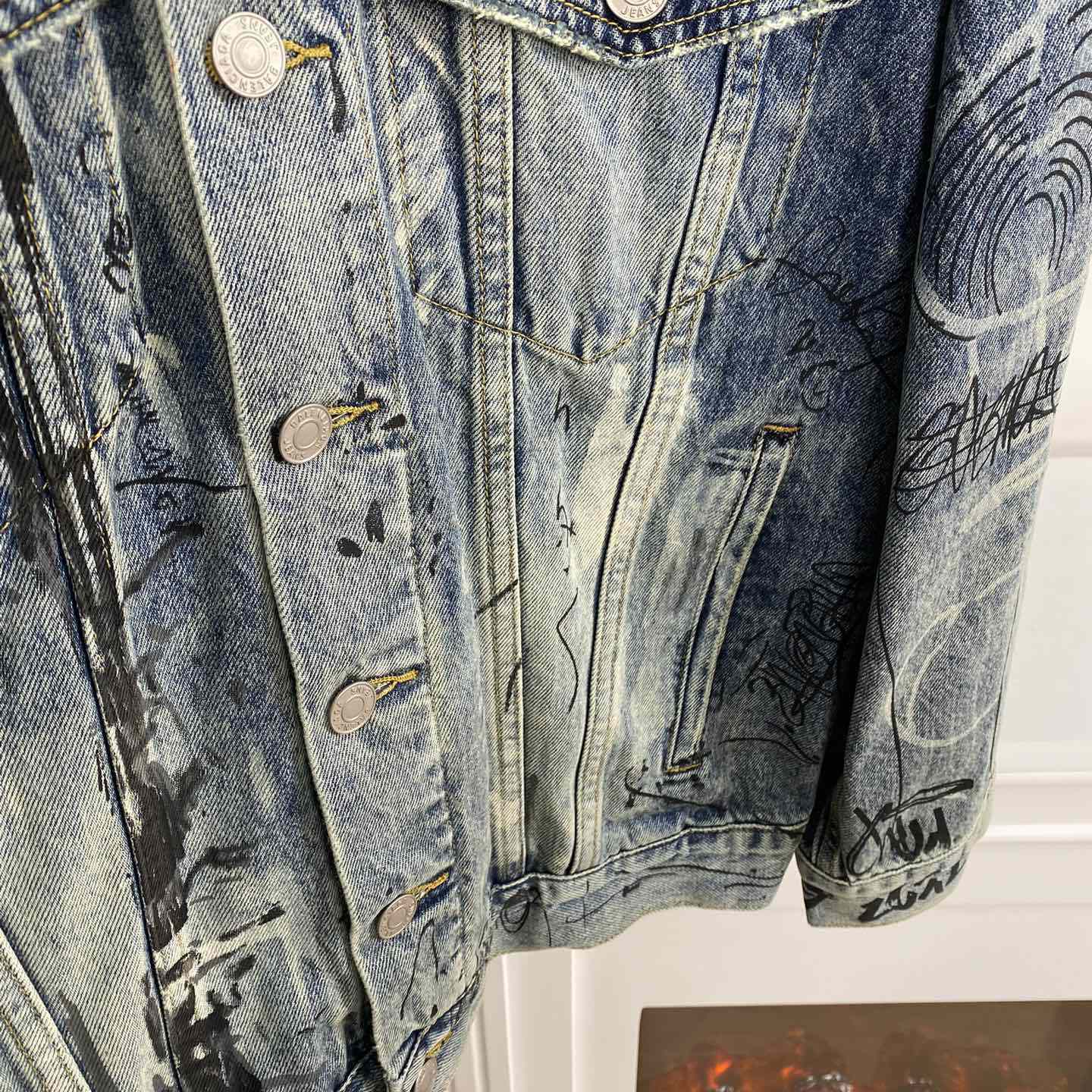 Balenciaga Blue Graffiti Denim Jacket Coat - everydesigner