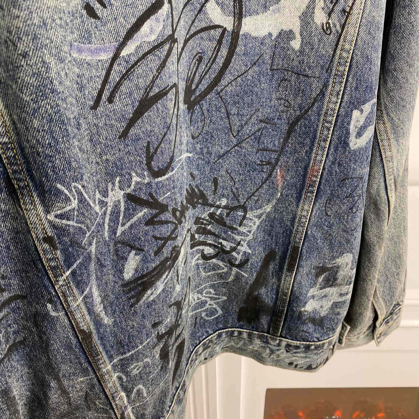 Balenciaga Blue Graffiti Denim Jacket Coat - everydesigner