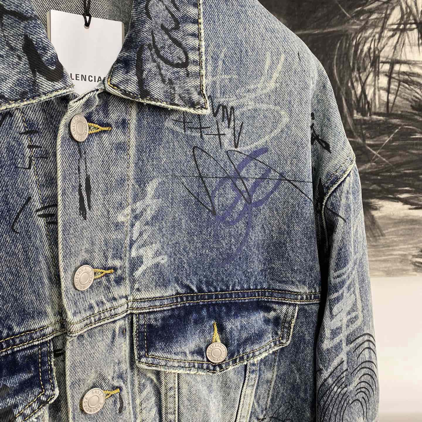 Balenciaga Blue Graffiti Denim Jacket Coat - everydesigner