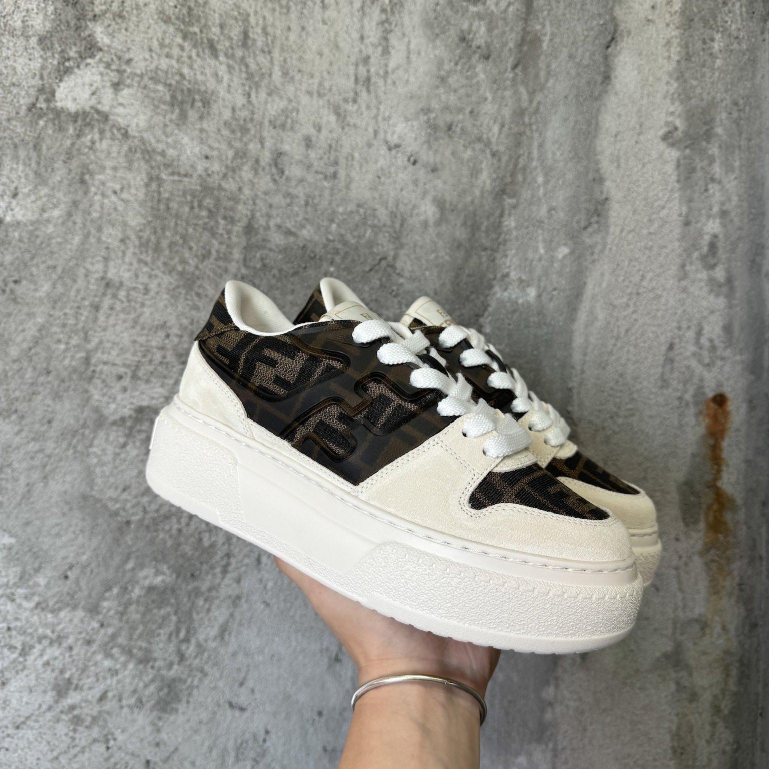 Fendi Match Canvas And White Suede Platform Low-tops - everydesigner