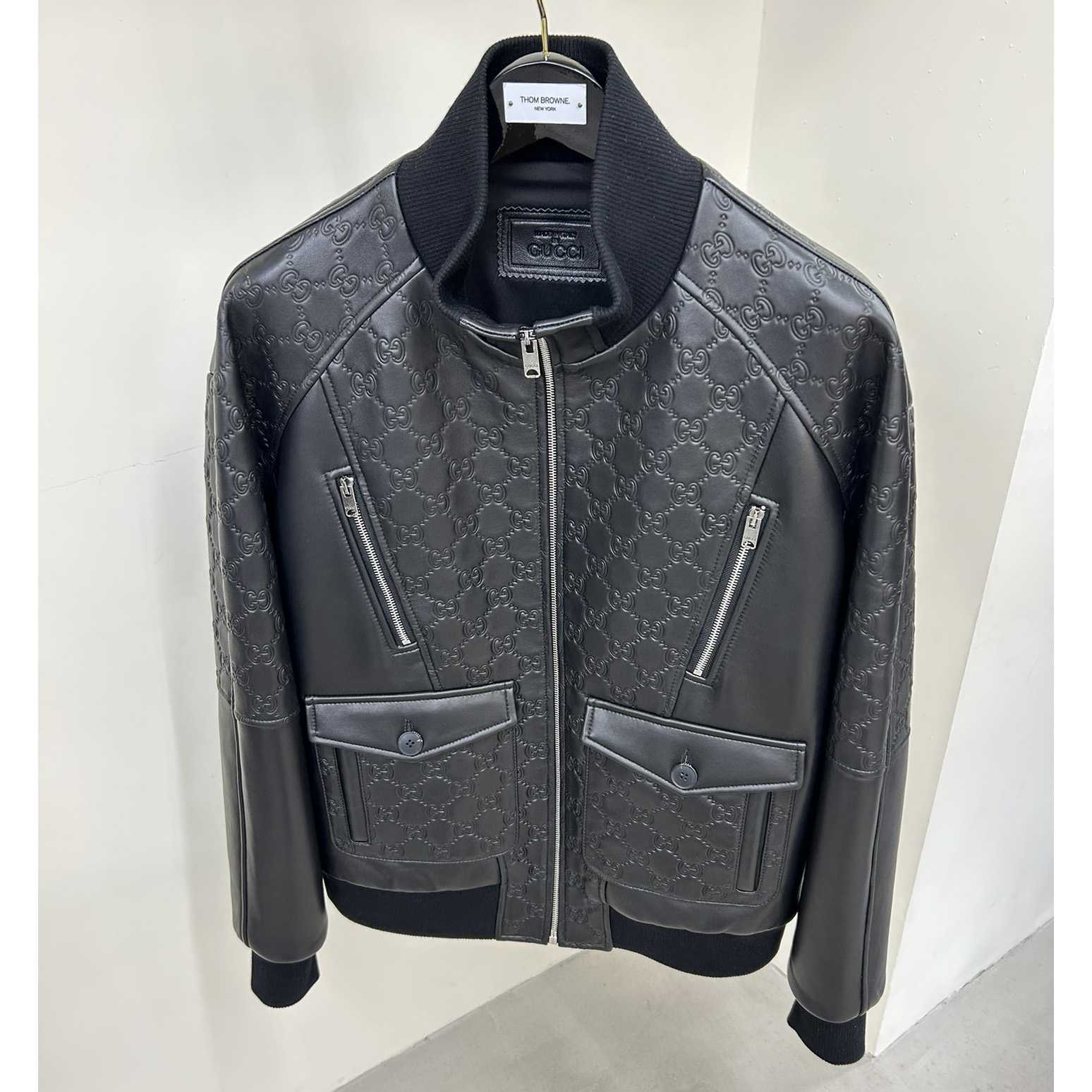 Gucci GG Embossed Bomber Jacket In Black - everydesigner