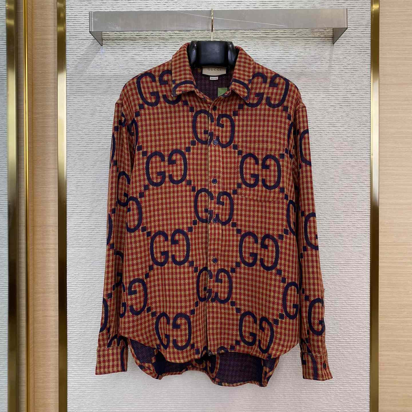 Gucci Brown Maxi GG Gingham Wool Shirt - everydesigner