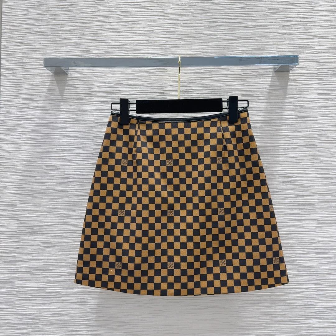 Louis Vuitton Leather Accent Damier Knit Skirt   1AFUBF - everydesigner