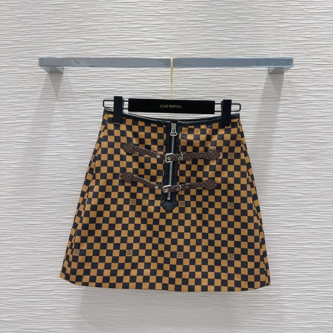 Louis Vuitton Leather Accent Damier Knit Skirt   1AFUBF - everydesigner