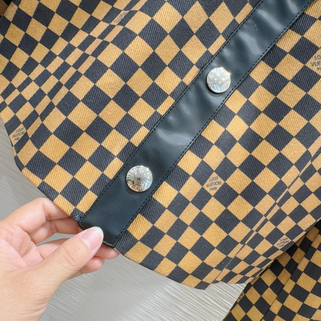 Louis Vuitton Leather Accent Damier Knit Jacket  1AFTZL - everydesigner