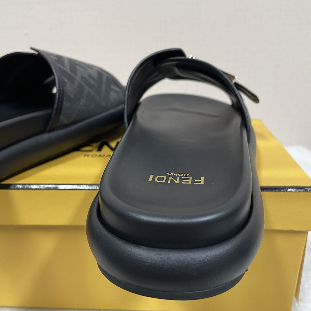 Fendi Feel Black Fabric Slides - everydesigner