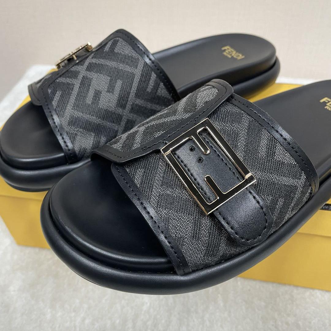 Fendi Feel Black Fabric Slides - everydesigner