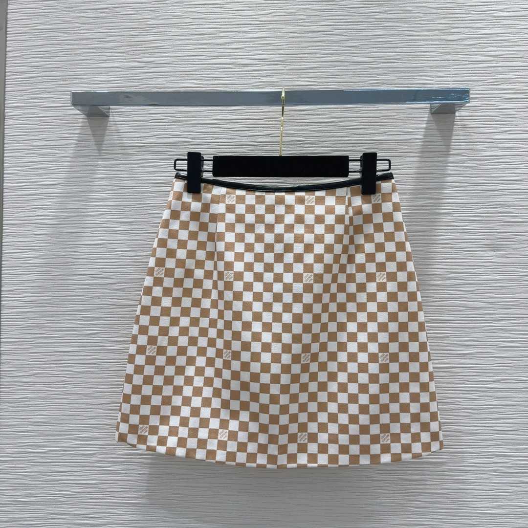 Louis Vuitton Leather Accent Damier Knit Skirt   1AFUBF - everydesigner