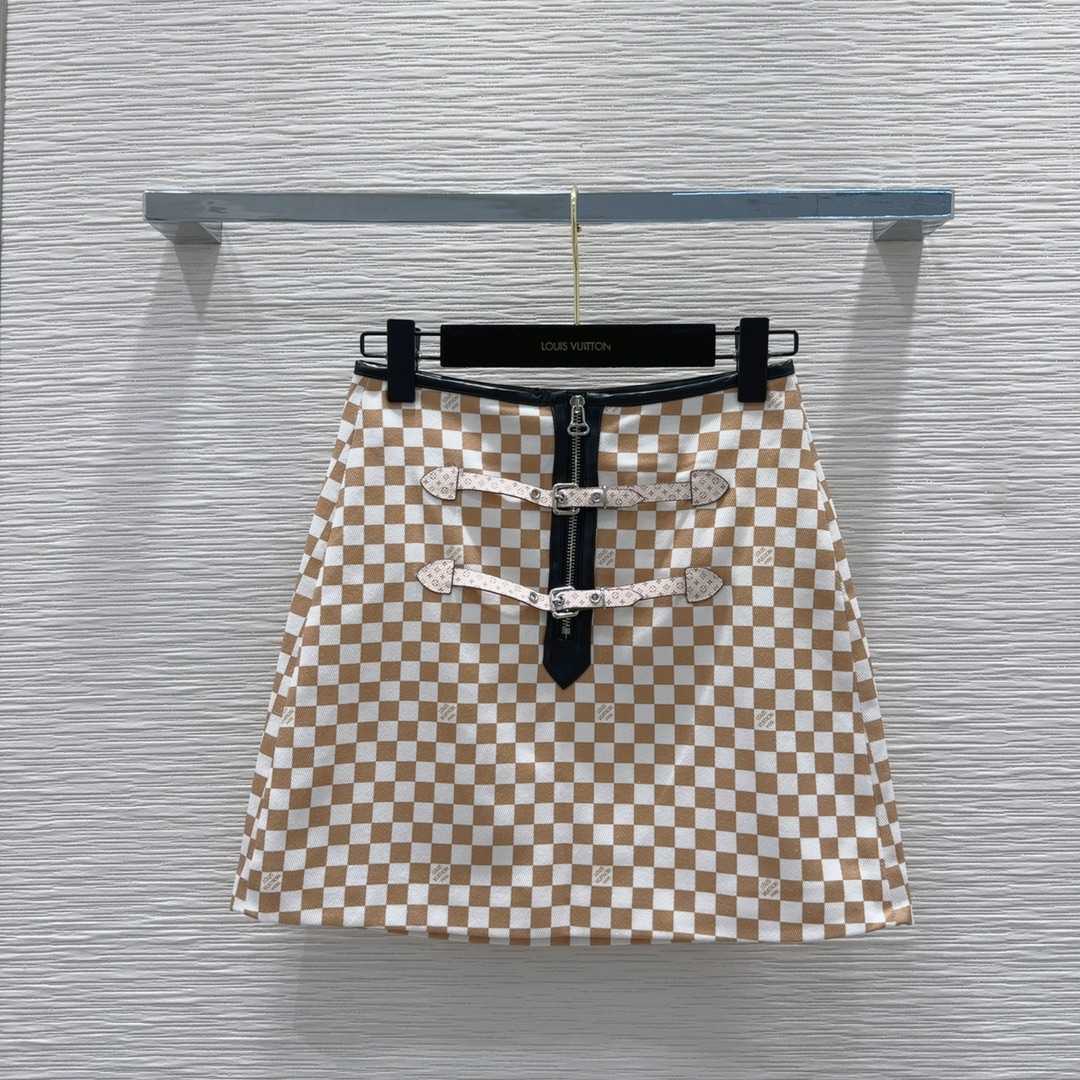 Louis Vuitton Leather Accent Damier Knit Skirt   1AFUBF - everydesigner