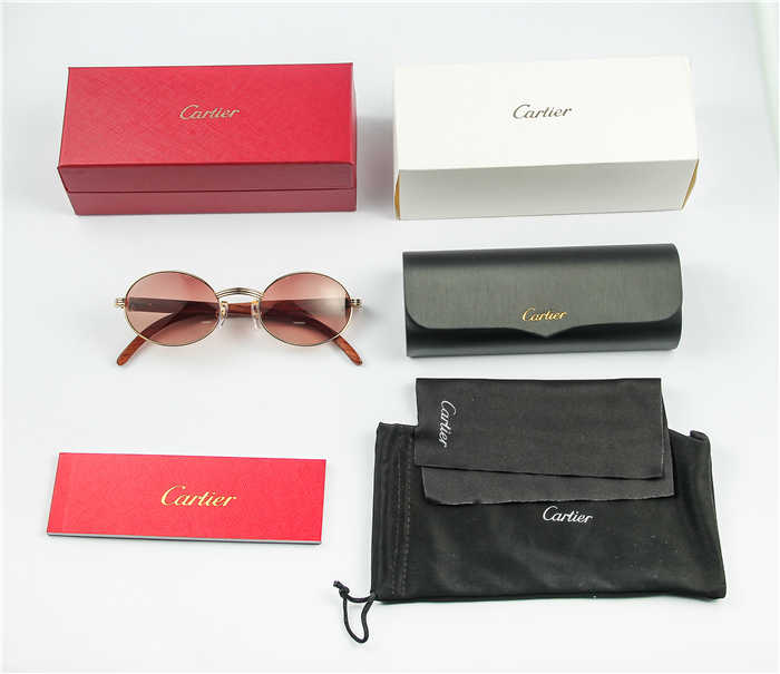 Cartier 7550178 55-22 Wood Sunglasses In Gold Brown - everydesigner