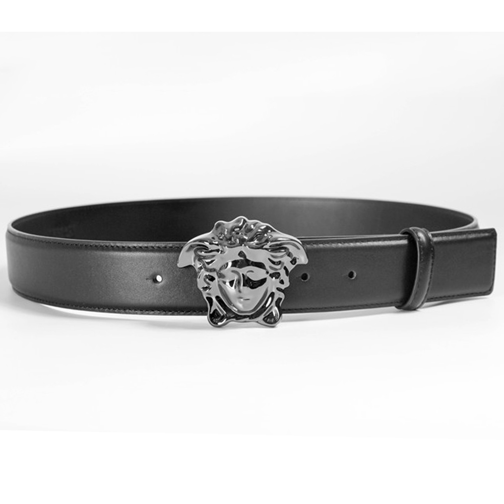 Versace Black Leather Versace Medusa Mens Belt Head Buckle - everydesigner