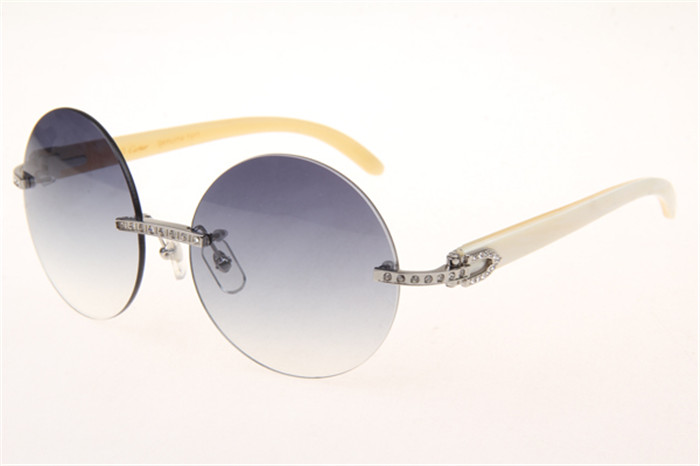 Cartier 3524012 Diamond White Buffalo Sunglasses In Silver With Grey Gradient Round Lens - everydesigner