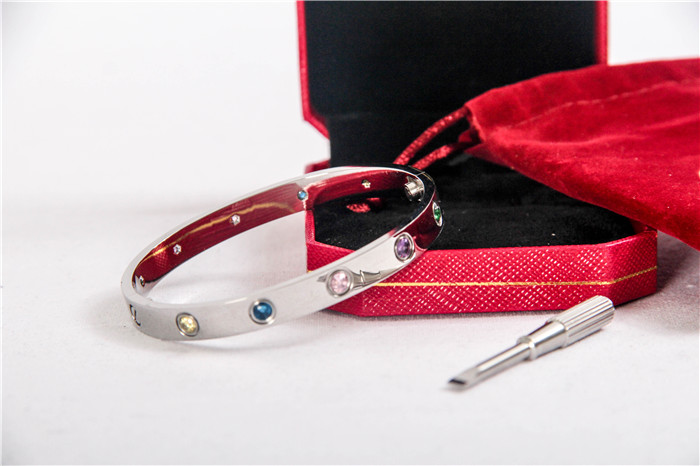 Cartier Love Bracelet Silver With Colorful Stones - everydesigner