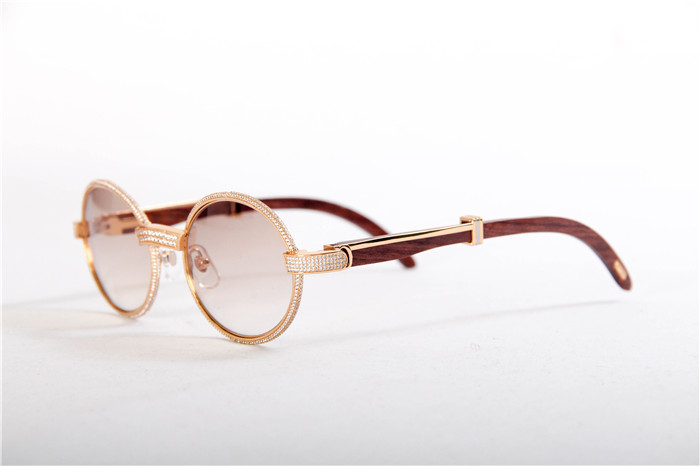 Cartier 7550178 55-22 Full Diamond Wood Sunglasses In Gold Brown - everydesigner