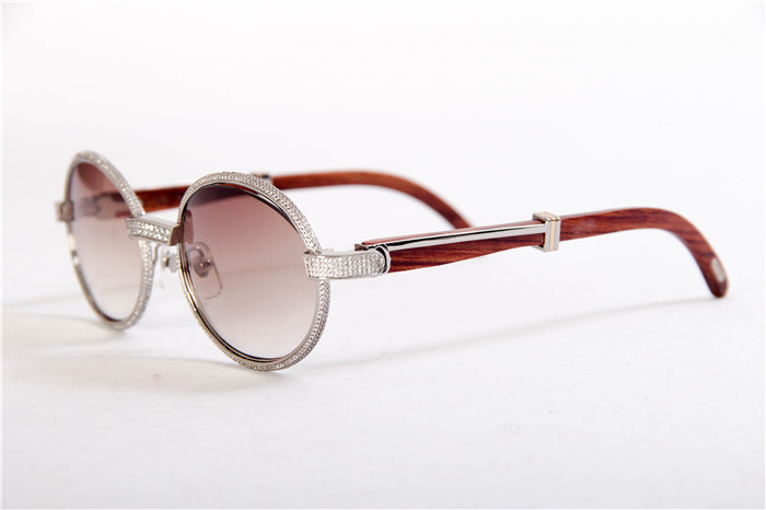 Cartier 7550178 57-22 Full Diamond Wood Sunglasses In Silver Brown - everydesigner