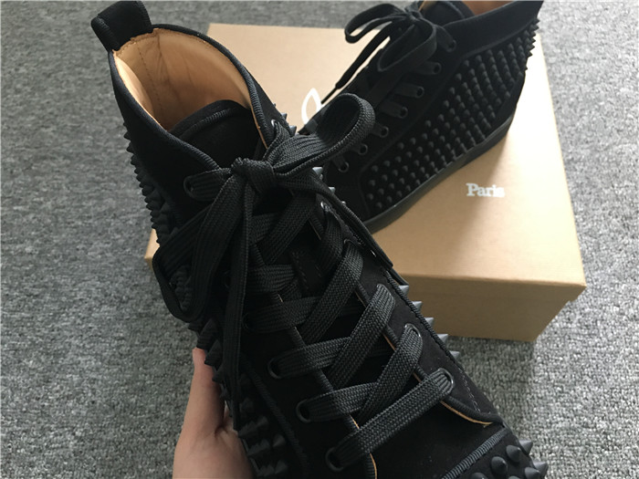 Limited Version Christian Louboutin Louis Spikes Black Orlato Suede Sneakers - everydesigner