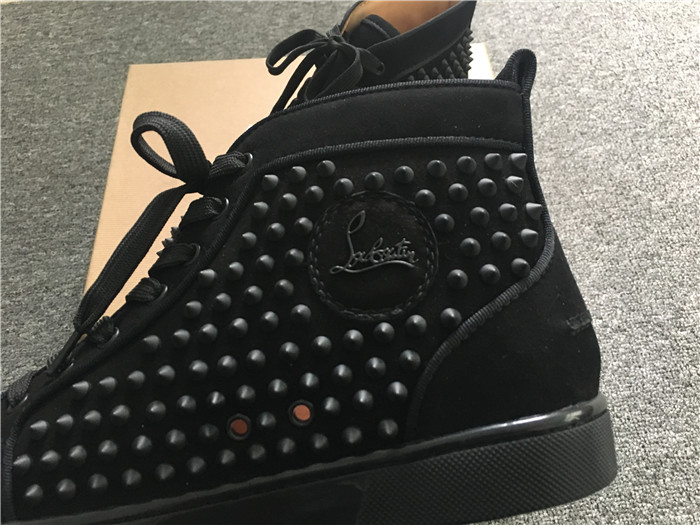 Limited Version Christian Louboutin Louis Spikes Black Orlato Suede Sneakers - everydesigner