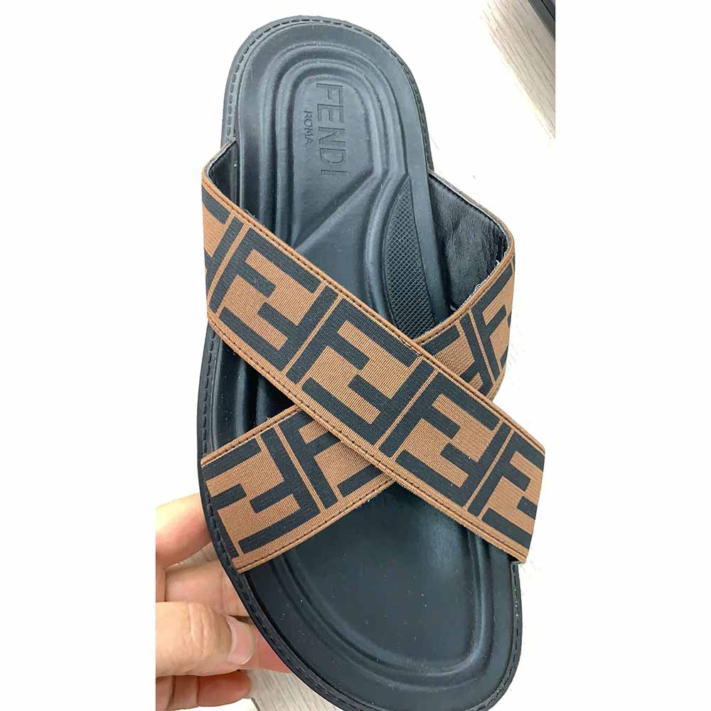 Fendi FF Printed Crossed Strap Slides Sandals - everydesigner