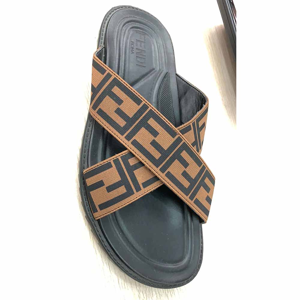 Fendi FF Printed Crossed Strap Slides Sandals - everydesigner