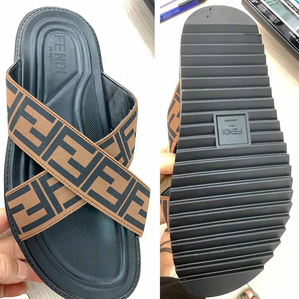 Fendi FF Printed Crossed Strap Slides Sandals - everydesigner