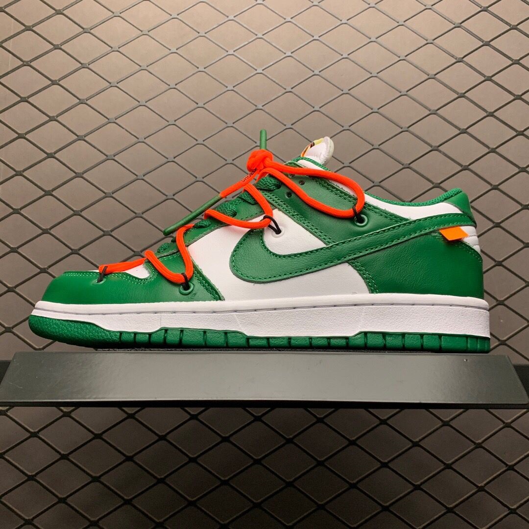 Off-White X Futura X Nike SB Dunk Low In White/Pine Green  - everydesigner