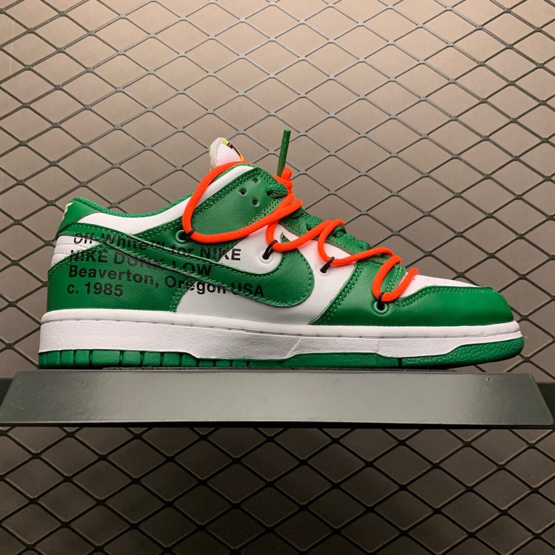 Off-White X Futura X Nike SB Dunk Low In White/Pine Green  - everydesigner