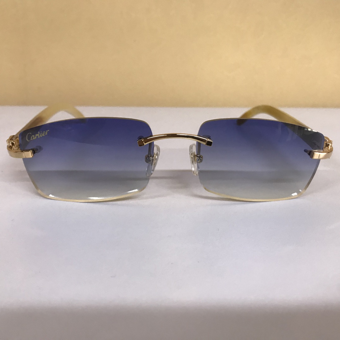 Cartier 3524012 White Buffalo Big Lens Sunglasses In Gold Blue - everydesigner