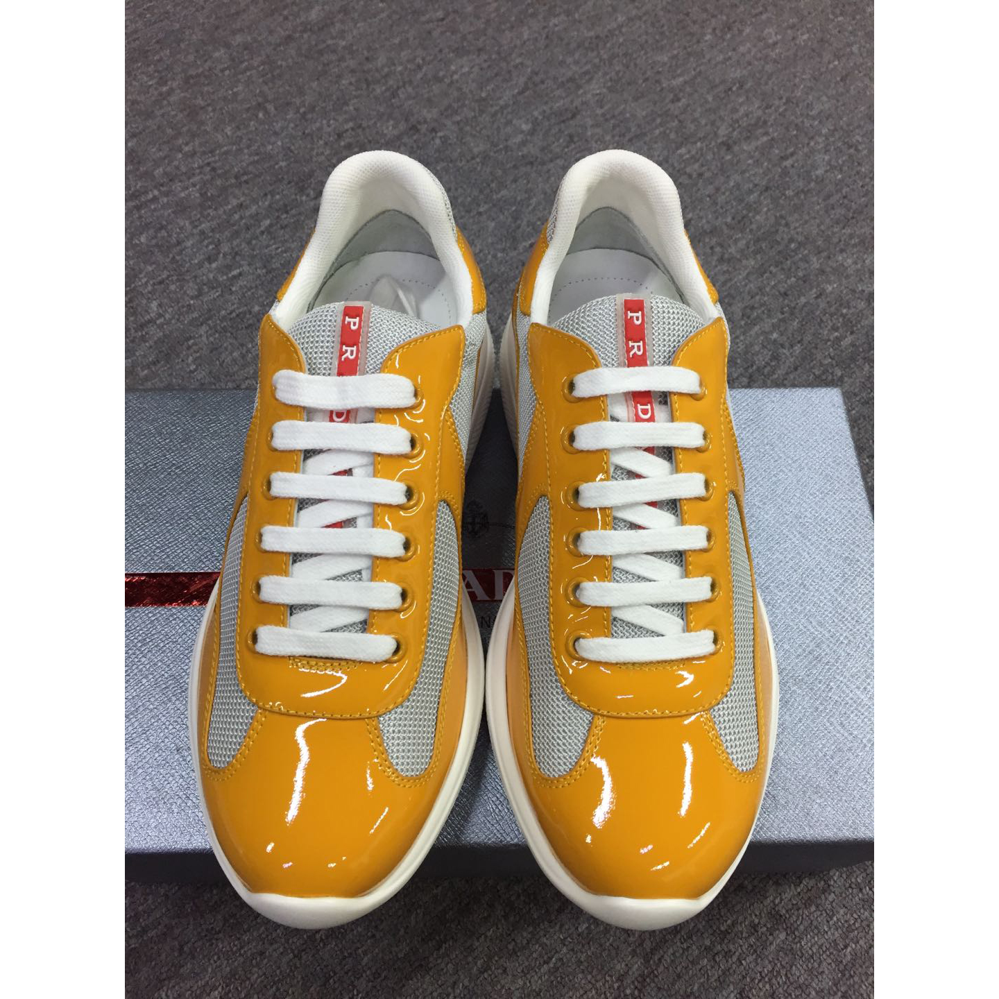 Prada Americas Cup Patent Leather And Nylon Sneakers - everydesigner