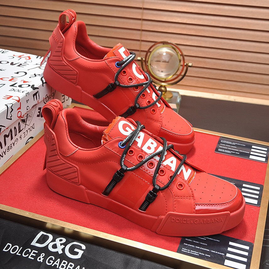 Dolce & Gabbana Red Men's Portofino Leather Sneakers - everydesigner