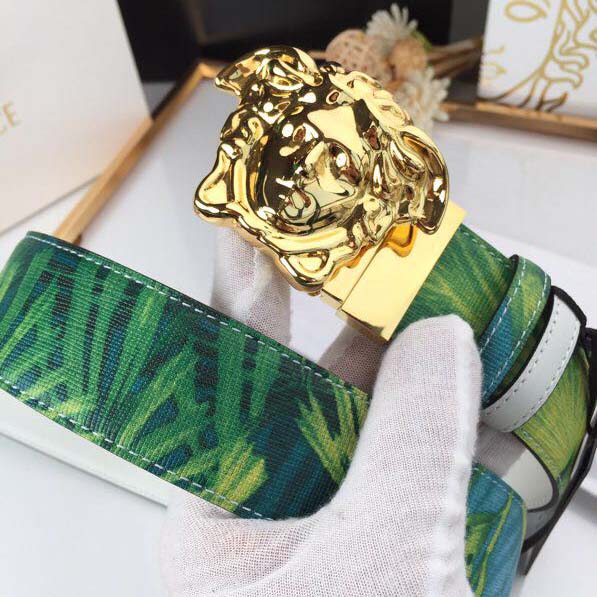 Versace Head Leather Green Belt With Gold Buckle - everydesigner