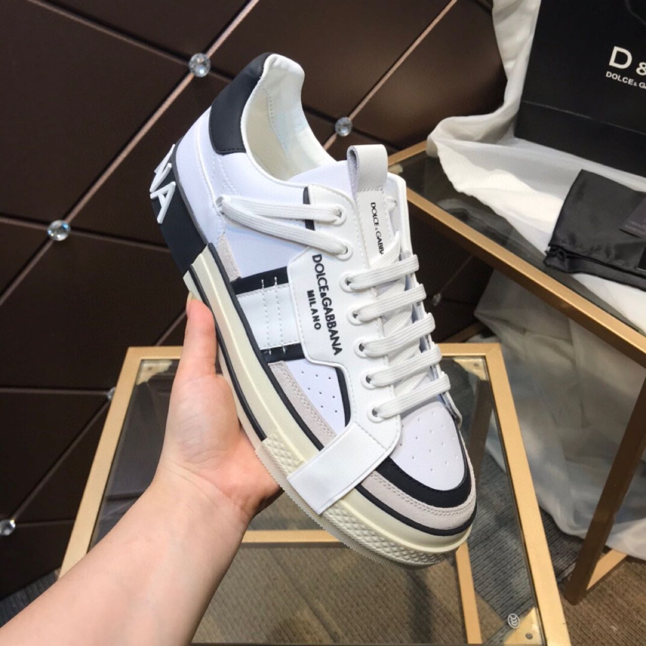 Dolce & Gabbana Calfskin 2Zero custom Sneakers In White/Black - everydesigner