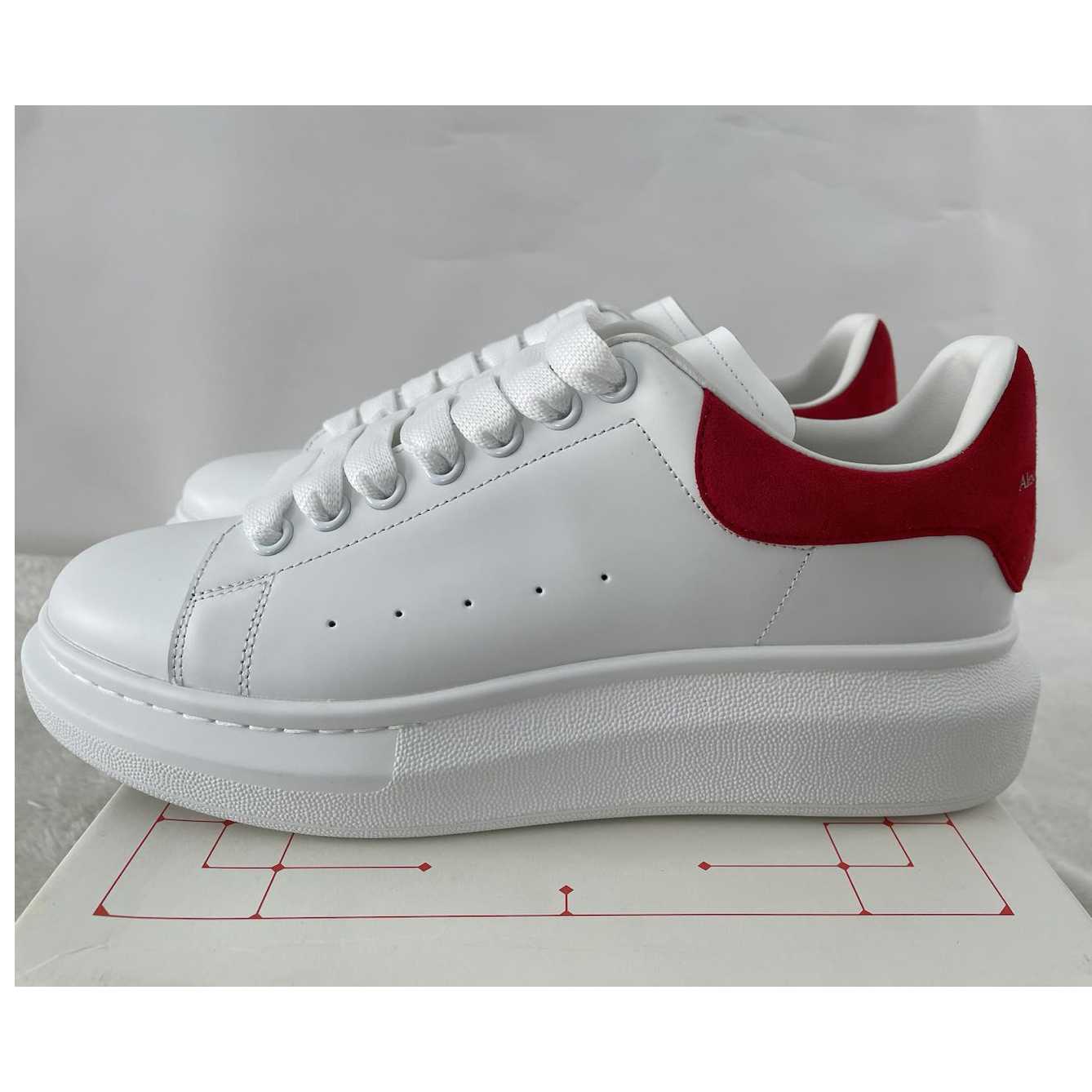 Alexander Mcqueen Leather Exaggerated-Sole Sneakers (Suede Red Back ) - everydesigner