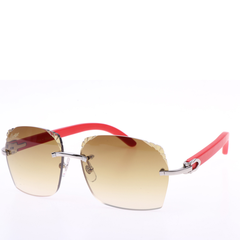 Cartier  8300818 Engrave Lens Red Wood Sunglasses In Silver Brown - everydesigner