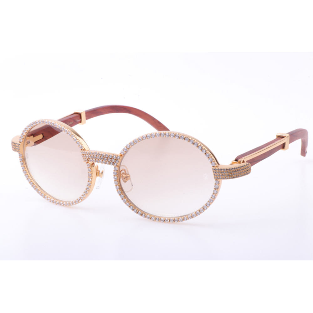 Cartier 7550178 55-22 New Full Diamond Wood Sunglasses In Gold Brown - everydesigner