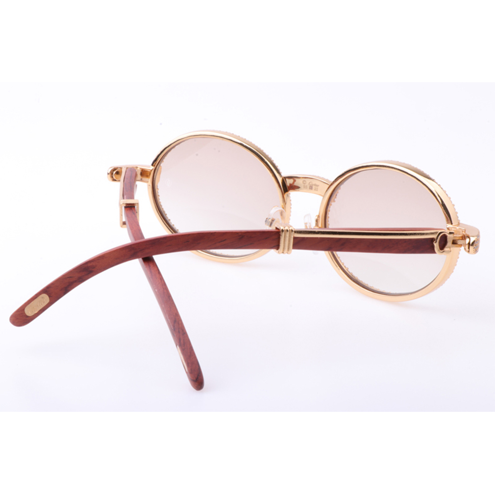 Cartier 7550178 55-22 New Full Diamond Wood Sunglasses In Gold Brown - everydesigner