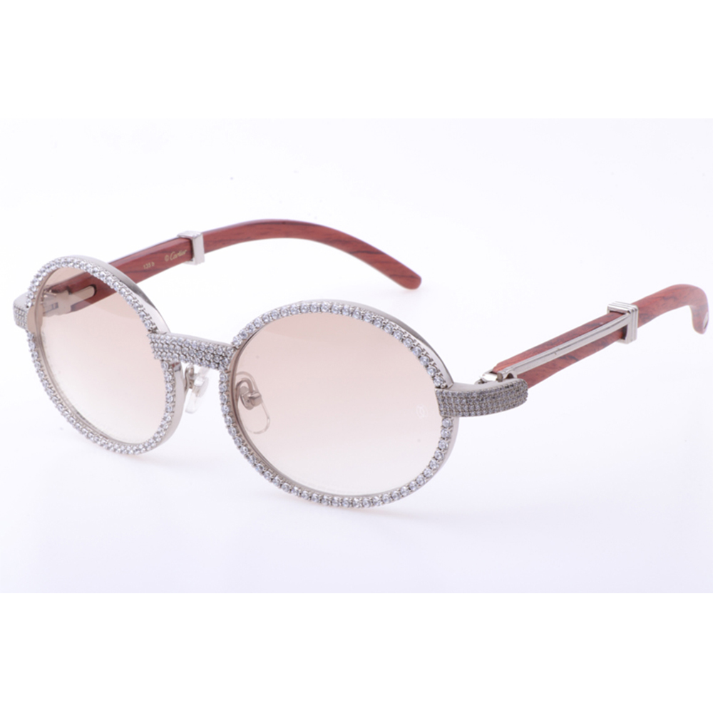 Cartier 7550178 55-22 New Full Diamond Wood Sunglasses In Silver Brown - everydesigner