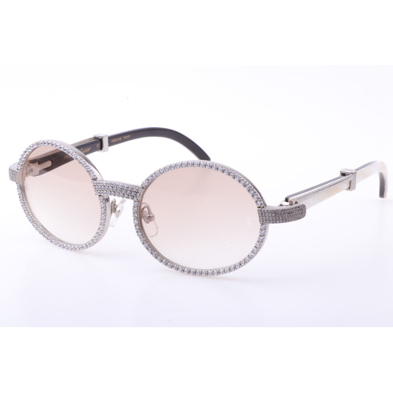 Cartier  7550178 55-22 New Full Diamond White Mix Black Buffalo Sunglasses In Silver Brown - everydesigner