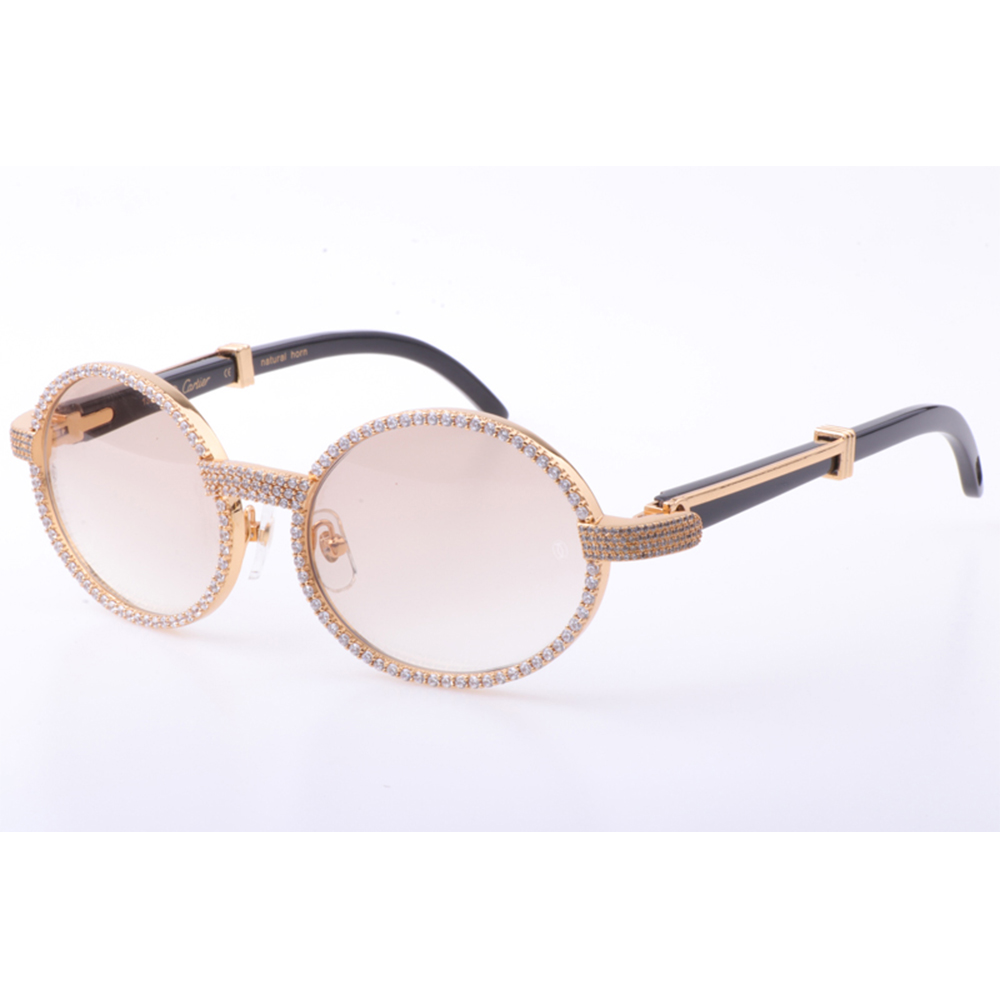 Cartier 7550178 55-22 New Full Diamond Black Buffalo Sunglasses In Gold Brown - everydesigner